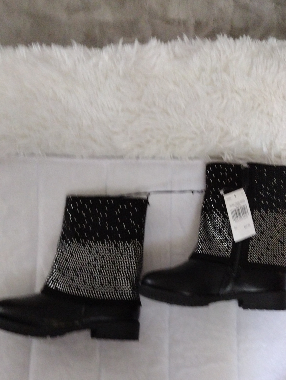 Kids Black Ankle Boots with Sparkle Knit Shaft